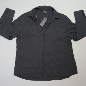 Worthington Petite V-Neck Collared Blouse NWT Black PL